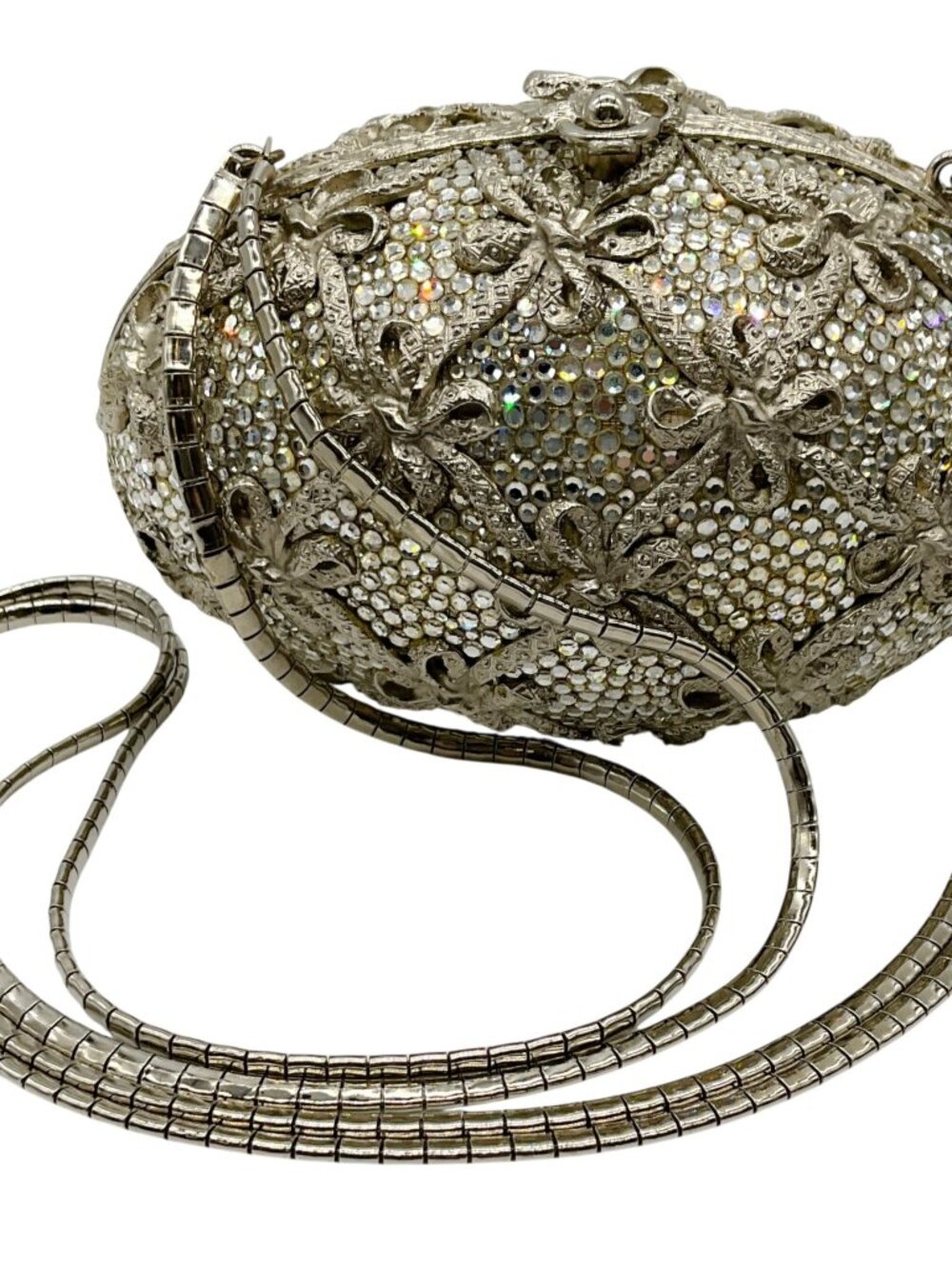 Judith Leiber Silver Crystal Faberge Egg Minaudiere